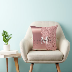Rose Gold Glitter Foil Throw Pillow