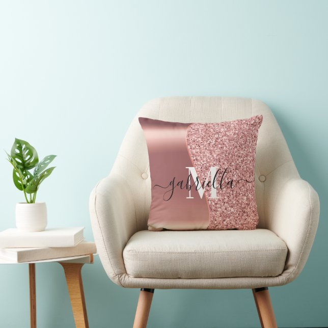 Rose Gold Glitter Foil Throw Pillow (Chair)