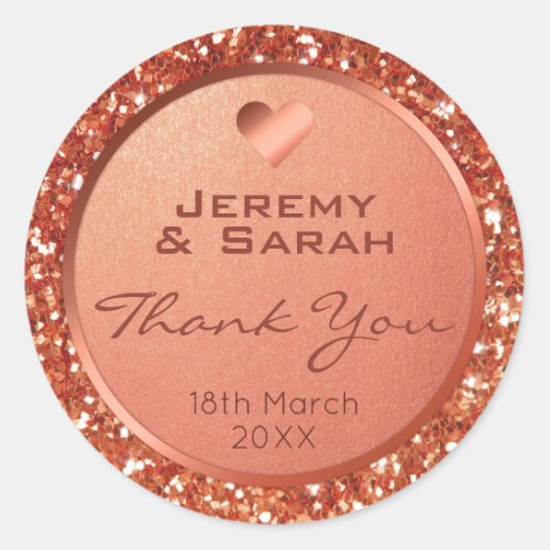 Rose Gold Glitter Foil Wedding Party Favor Classic Round Sticker