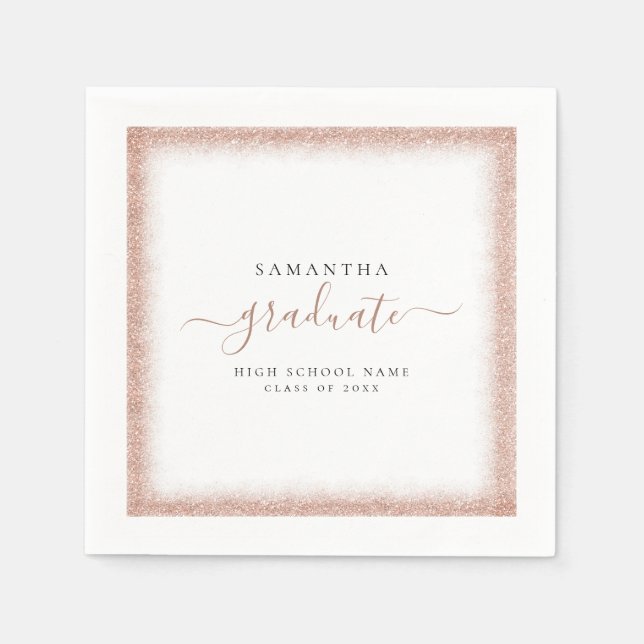 Rose Gold Glitter Frame Name Graduation Party Napkins (Front)