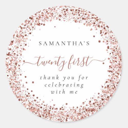 Rose Gold Glitter Frame Name Thanks Twenty First Classic Round Sticker