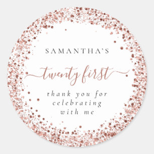 Rose Gold Glitter Frame Name Thanks Twenty First Classic Round Sticker