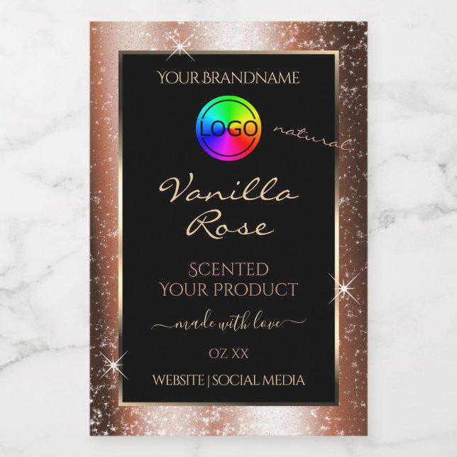 Rose Gold Glitter Frame Product Label with Logo (Single Label)