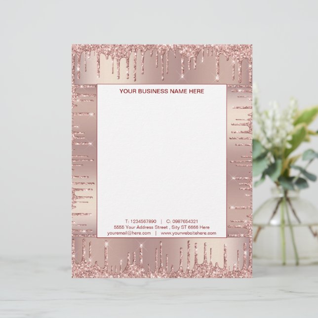 Rose Gold Glitter Framed Your Business Letterhead (Standing Front)