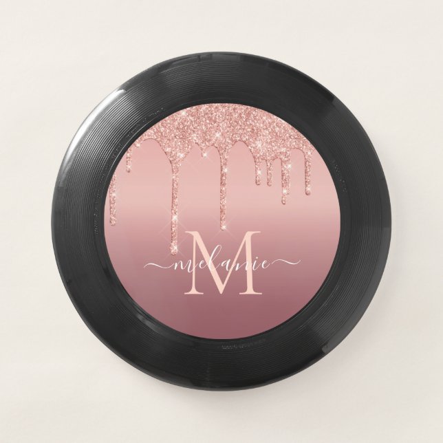 Rose Gold Glitter Frisbee Personalized Letter Name (Front)