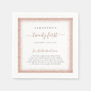 Rose Gold Glitter Fun Facts Name Date 21st Party Napkins