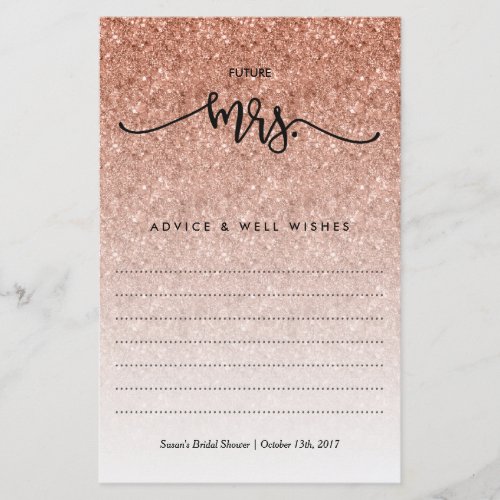 Rose Gold Glitter Future Mrs Bridal Shower Advice