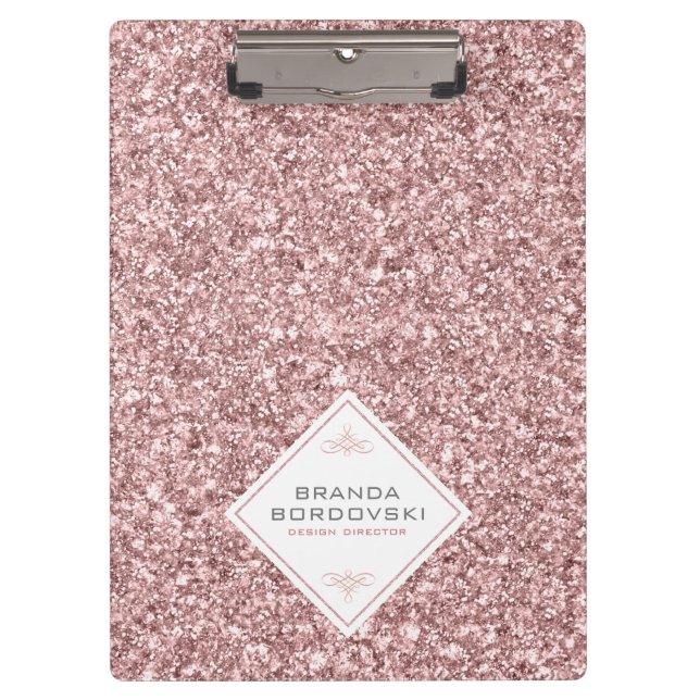 Rose-gold Glitter & Geometric White Shape Clipboard (Front)