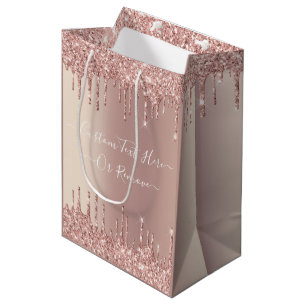 Rose Gold Glitter Gift Bag with Custom Text