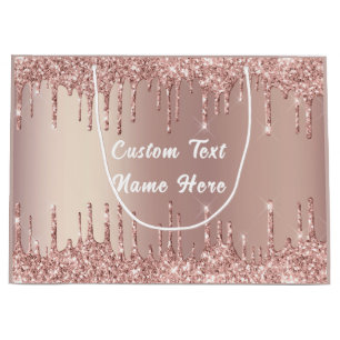Rose Gold Glitter Gift Bag with Custom Text Name