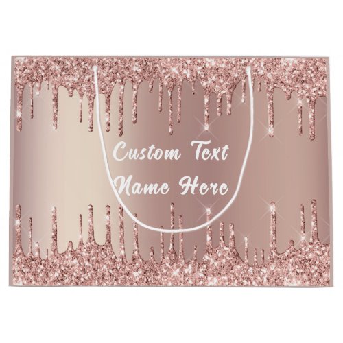 Rose Gold Glitter Gift Bag with Custom Text Name