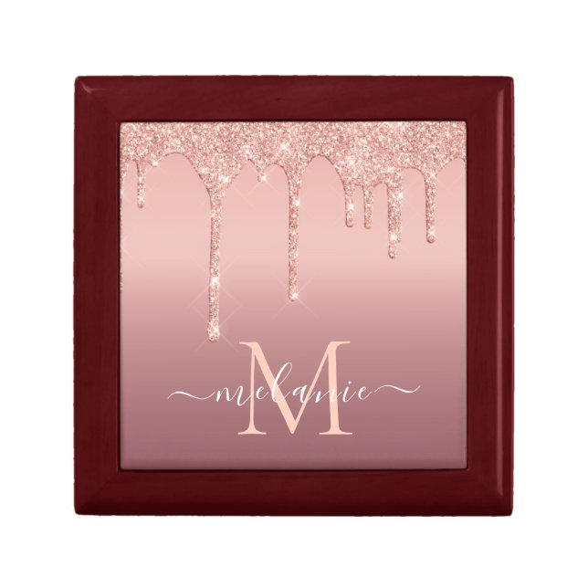 Rose Gold Glitter Gift Box Custom Letter and Name (Front)