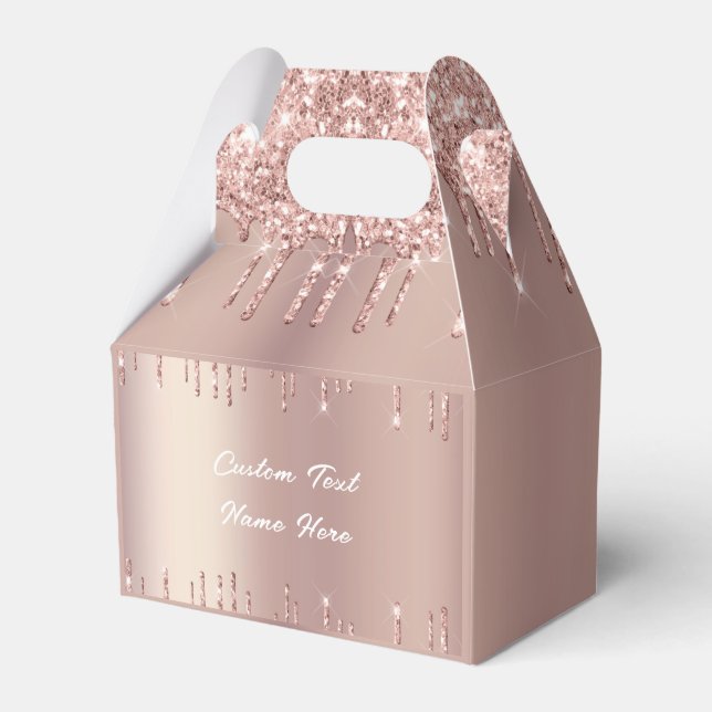 Rose Gold Glitter Gift Box with Custom Text Name (Front Side)