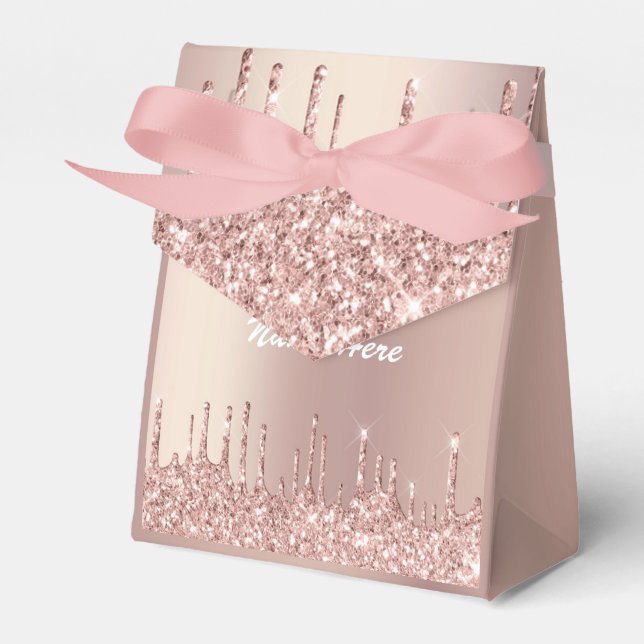 Rose Gold Glitter Gift Box with Custom Text Name (Front Side)