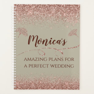 Rose Gold Glitter Gingko Leaves on Gray Wedding Planner