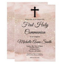 Rose Gold Glitter Girl 1st First Holy Communion Invitation Rose Gold Glitter Girl 1st First Holy Communion Invitation