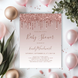 Rose Gold Glitter Girl Baby Shower Invitation Postcard