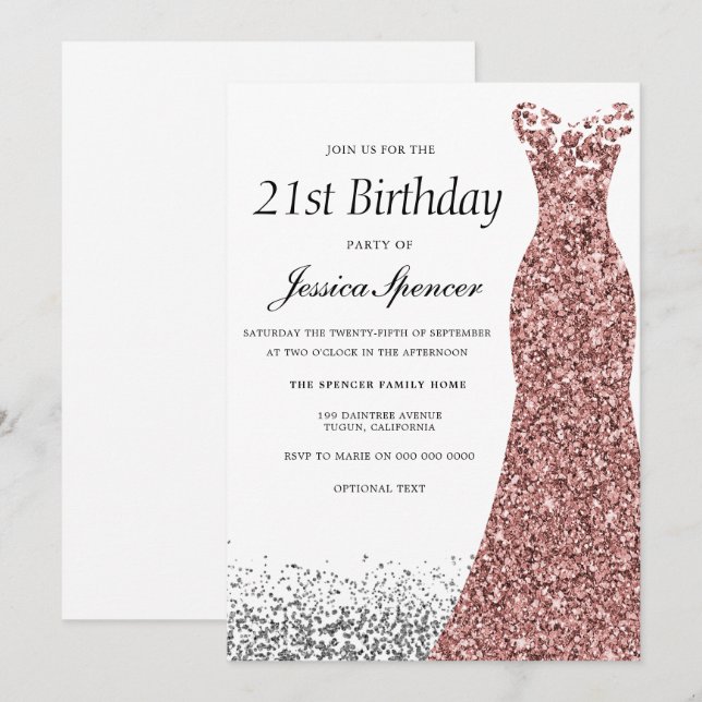 Rose Gold Glitter Girls 21st Birthday Party Invitation | Zazzle Rose Gold Glitter Girls 21st Birthday Party Invitation | Zazzle