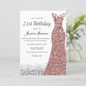 Rose Gold Glitter Girls 21st Birthday Party Invitation (Standing Front)