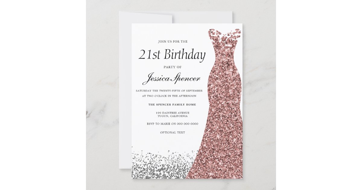 Personalised Glitter Sparkling Engagement Birthday Party Invitations Rose Gold