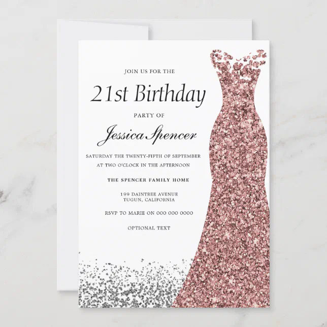 Rose Gold Glitter Girls 21st Birthday Party Invitation | Zazzle