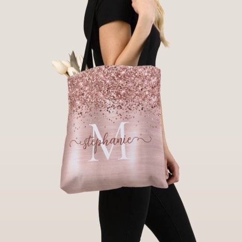 Rose Gold Glitter Girly Blush Pink Personalized Tote Bag