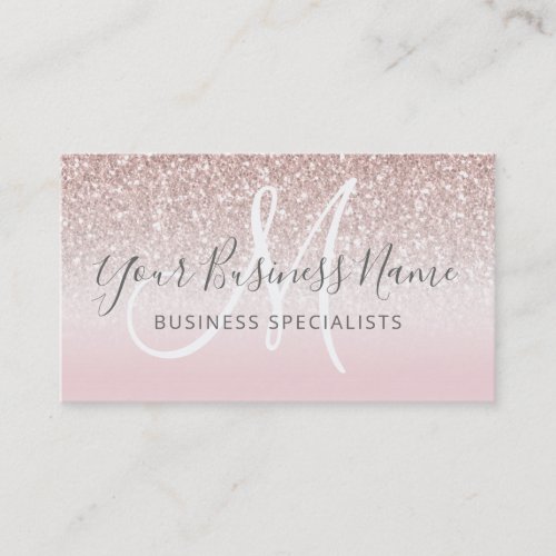 Rose Gold Glitter Girly Business Logo Monogram Business Card