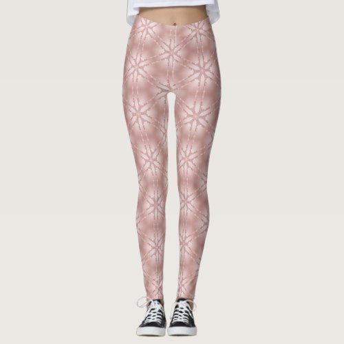 Rose Gold Glitter Girly Geometric Pattern Leggings