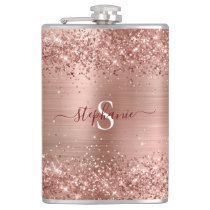 Rose Gold Glitter Girly Glam Monogram Flask Rose Gold Glitter Girly Glam Monogram Flask