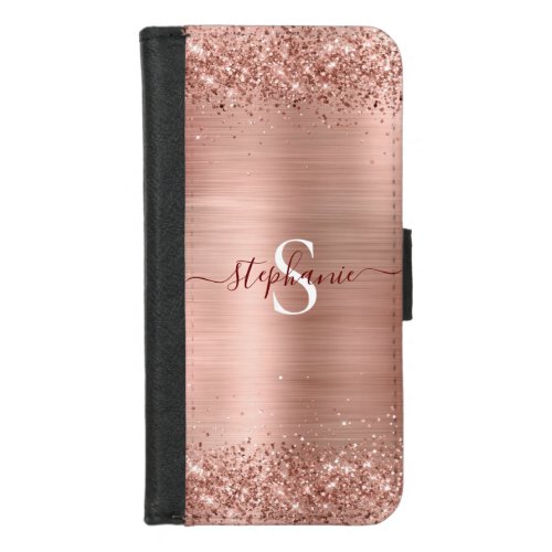 Rose Gold Glitter Girly Glam Monogram iPhone 87 Wallet Case