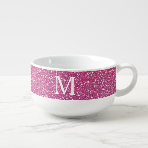 Rose Gold Glitter Girly Ombre Monogram Initials Soup Mug