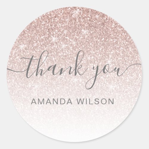 Rose Gold Glitter Girly Party Favor Thank You Classic Round Sticker