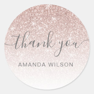 Rose Gold Glitter Girly Party Favor Thank You Classic Round Sticker