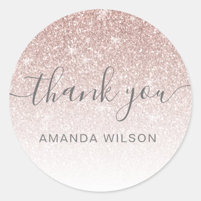 Rose Gold Glitter Girly Party Favor Thank You Classic Round Sticker (Front)