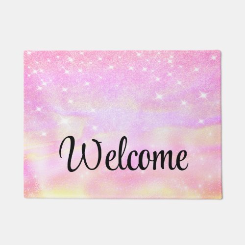 Rose Gold Glitter Girly Rainbow Pink Welcome Doormat