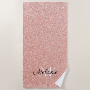 Rose Gold Glitter Girly Sparkle Pink Name Beach T Towel