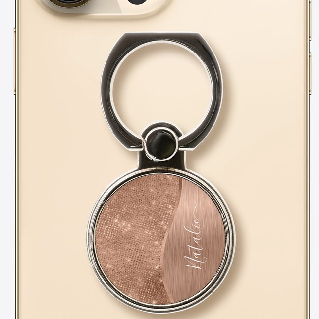 Rose Gold Glitter Glam Bling Personalized Metallic Phone Ring Stand (Creator Uploaded)