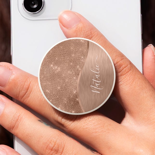 Rose Gold Glitter Glam Bling Personalized Metallic PopSocket (Creator Uploaded)