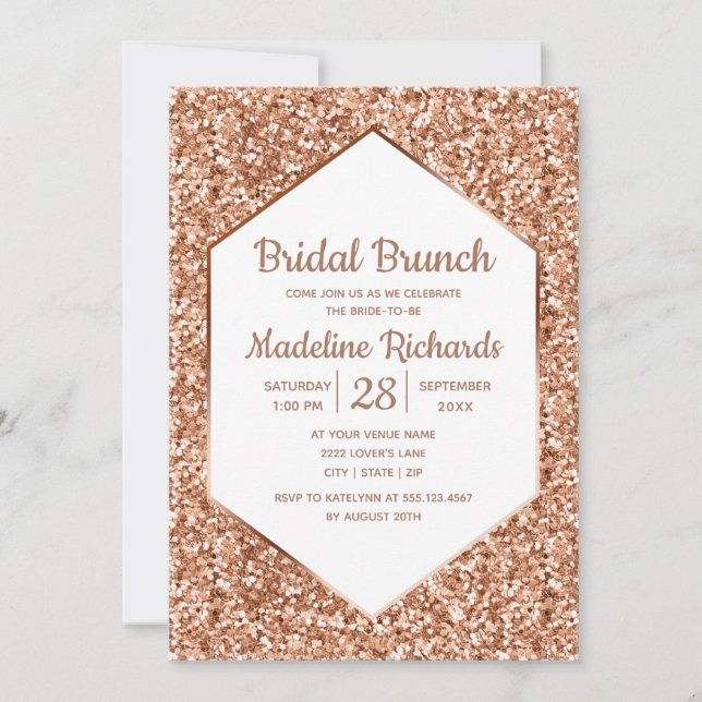 Rose Gold Glitter Glam Bridal Brunch Invitation (Front)