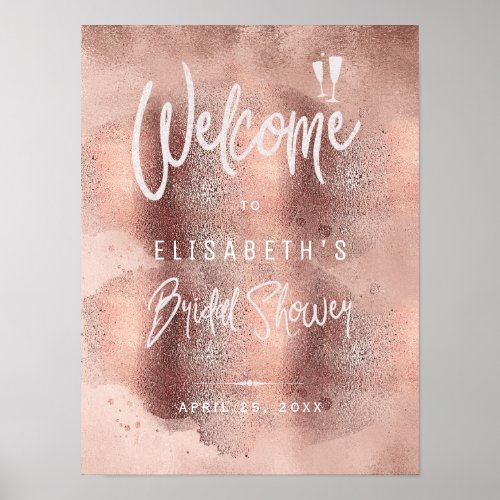Rose gold glitter glam bridal shower welcome sign