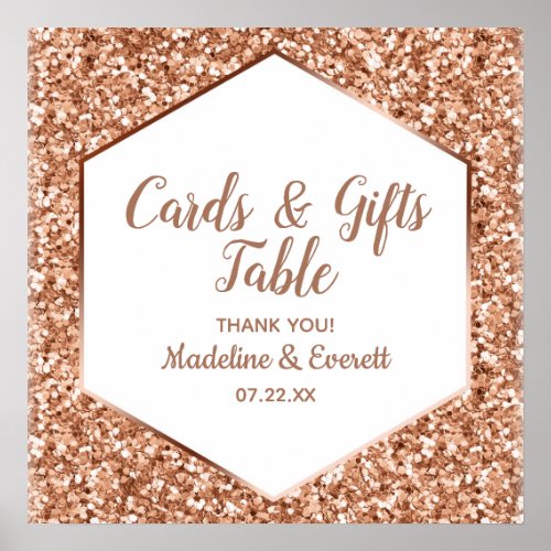 Rose Gold Glitter Glam Cards  Gifts Table Sign