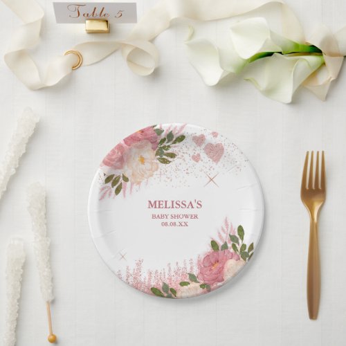 Rose Gold Glitter Glam Custom Dessert Paper Plates