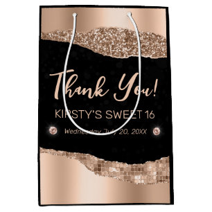 Rose Gold Glitter Glam Edge & Diamonds Sweet 16 Medium Gift Bag