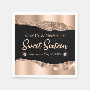 Rose Gold Glitter Glam Edge & Diamonds Sweet 16  Napkins