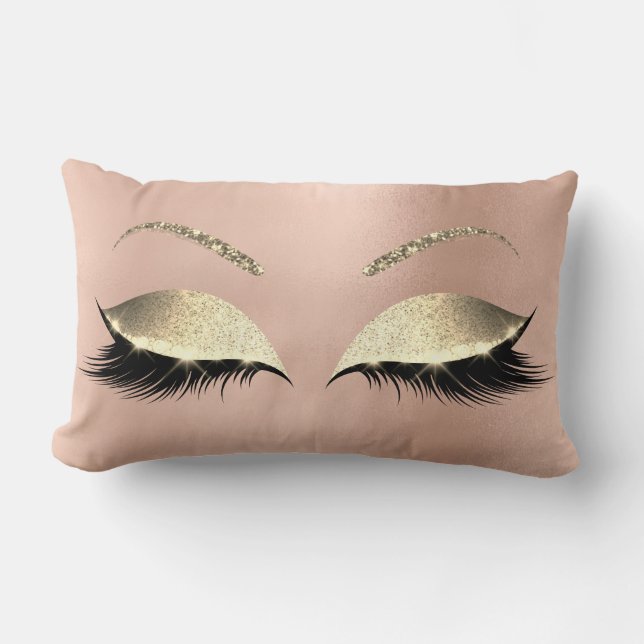Rose Gold Glitter Glam Makeup Lashes Sleep Lumbar Pillow (Front)