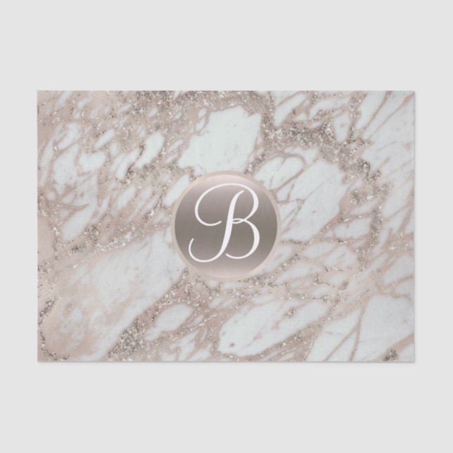 Rose Gold Glitter Glam Monogram Letter Initial Tissue Paper (Front)