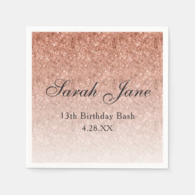 Rose Gold Glitter Glam Personalized Napkins (Front)