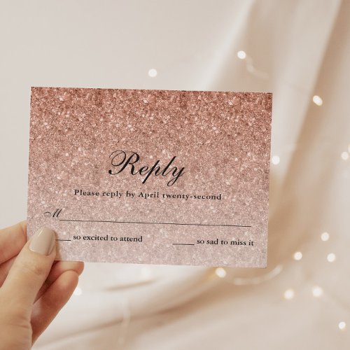 Rose Gold Glitter Glam Personalized Reply Card