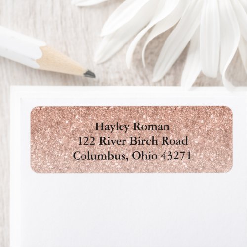 Rose Gold Glitter Glam Personalized Return Address Label