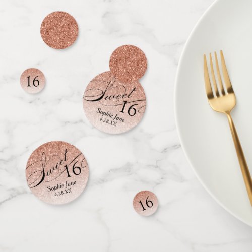 Rose Gold Glitter Glam Personalized Sweet 16 Confetti